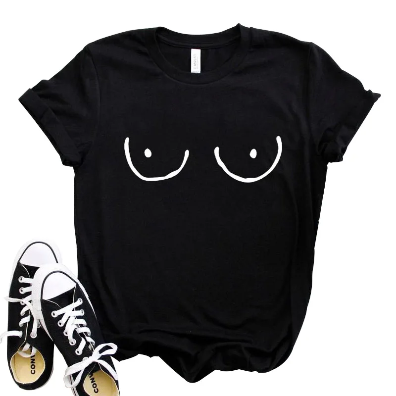 Забавные TITTIES сиськи, одежда с принтом, новинка, Для женщин футболка Повседневная хлопковая рубашка для детей с героями мультфильма для девочек Hipster последняя - Color: Black