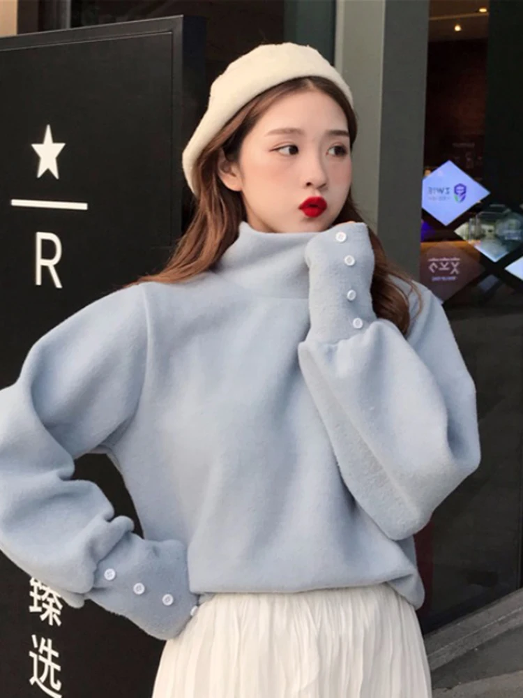 

Sweatshirt 2019 new women's autumn and winter Korean version of the loose lazy wind pullover half high collar long sleeve shirt
