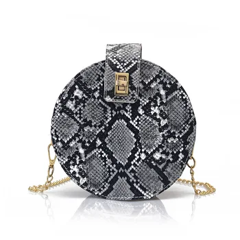 

Retro Serpentine Shoulder CrossbodyChain Round Bag Women Handbags Printed Small PU Leather Bags Female Serpentine Messenger Bag
