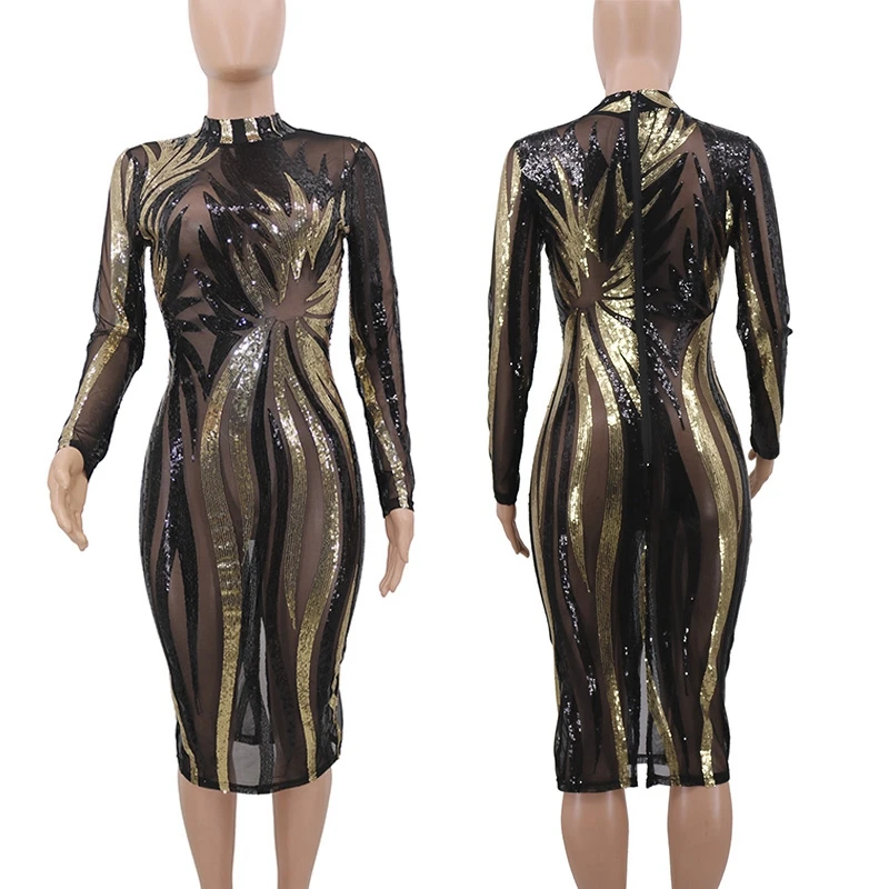 Роскошное вечернее платье с пайетками, женские блестящие Сексуальные клубные платья, Осень-зима, блестящее прозрачное Сетчатое миди облегающее элегантное вечернее платье