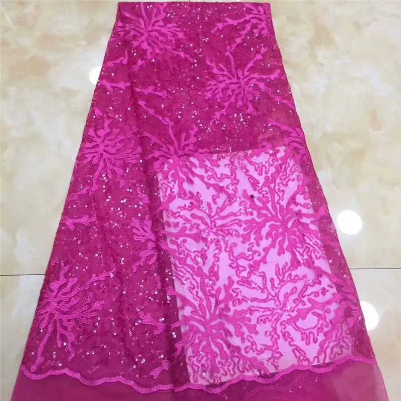 

High Quality Tulle Lace 2019 Latest African Lace Fabric Flower sequins Afican French Wedding Lace Fabric For 5yards