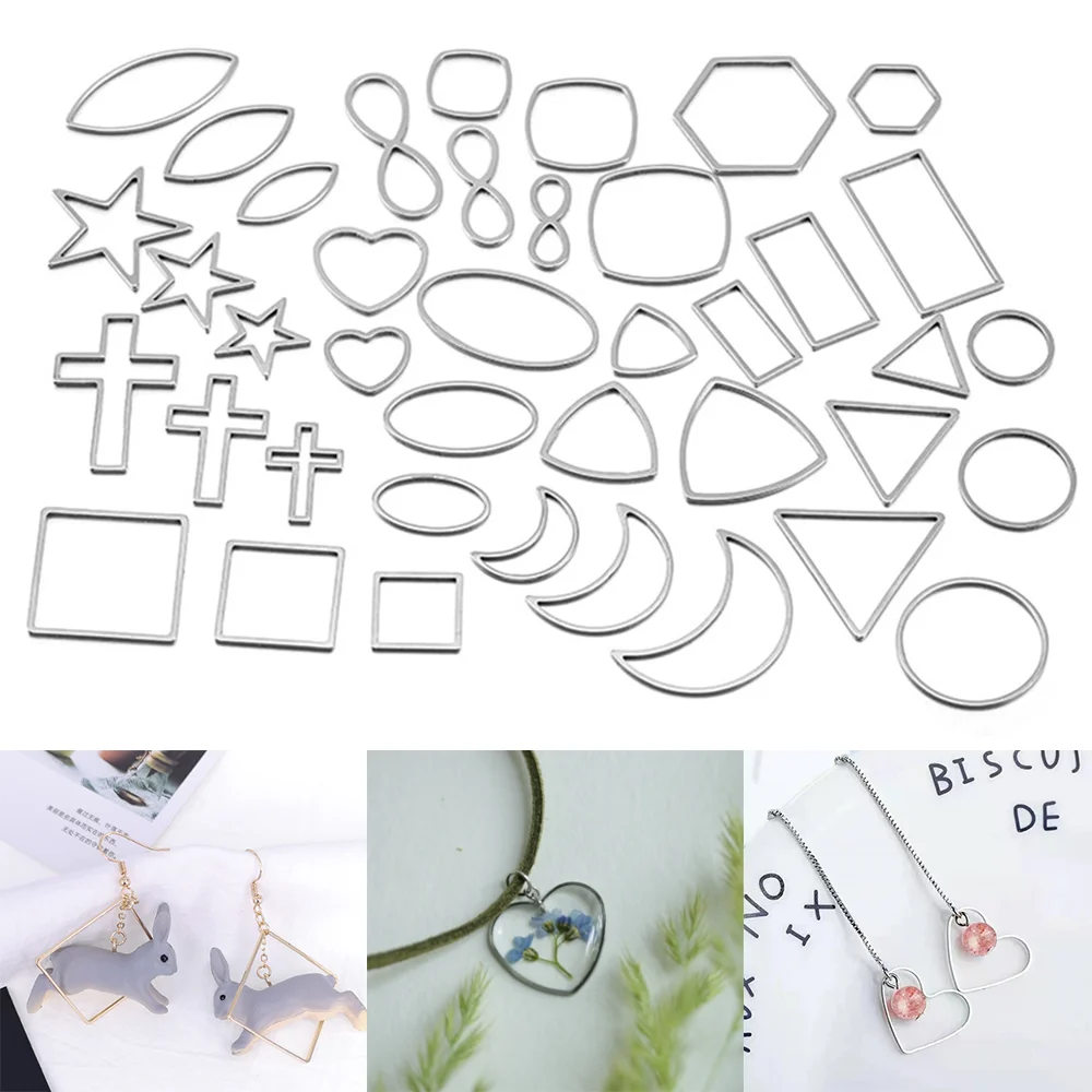 30Pcs Stainless Steel Geometric Bezel Hollow Base UV Resin Craft Blank Frame Charms Pendants DIY Earring Necklace Jewelry Making | Украшения