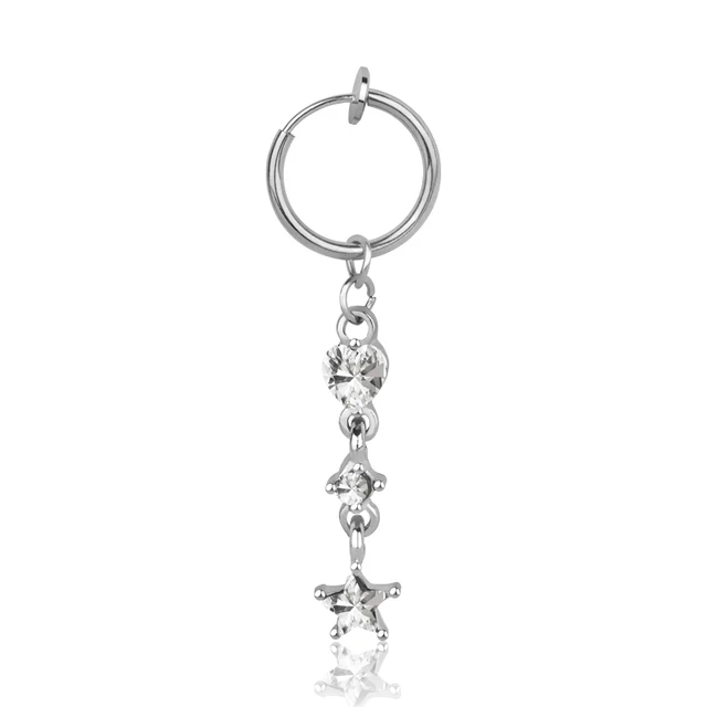 Heart Fake Belly Button Ring Fake Belly Piercing Butterfly Clip On Umbilical Navel Fake Pircing Butterfly Cartilage Earring Clip style1-Silver