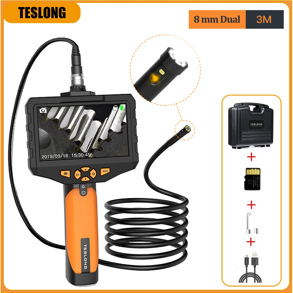 TESLONG 4 5 &quot8 мм Двойной объектив цифровой промышленная камера эндоскоп 1080P HD водоотводная труба бороскоп 3 м с