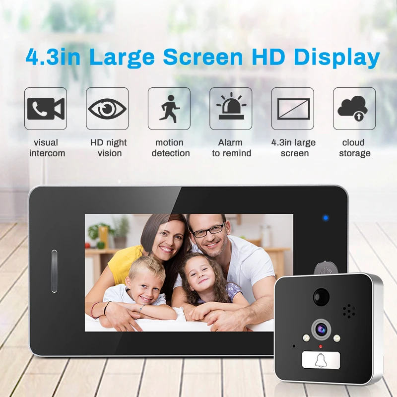  Door Viewer WIFI Peephole 4.3 Inch HD Smart Door viewer Camera Monitor Support PIR Monitor Detector - 4000127266294