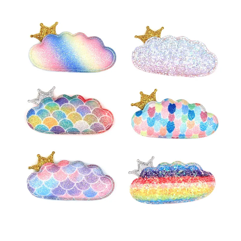Cloud Mix 10Pcs 10 шт. блестящие нашивки слон дельфин сердце Корона нашивка "облако" DIY заколки для волос аксессуары радужные аппликации пришить на одежду для малышей - Цвет: Cloud Mix 10Pcs