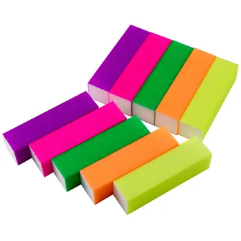 

10pcs Fluorescent Nail File Blocks Sponge Nail Buffer Four Sides Nail Polisher Strip for Home Salon (Colorful)