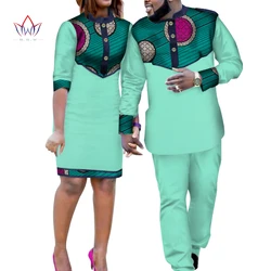 2021 African Clothing For Couple Cotton Material Dashiki African Bazin Riche Women Dress And Mens Pant Set 2 Pieces Wyq222