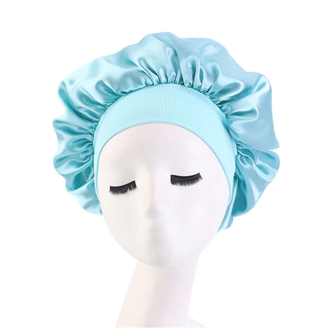 Newly Women's Satin Solid Sleeping Hat Night Sleep Cap Hair Care Bonnet Nightcap For Women Men Unisex Cap Bonnet De Nuit sky blue