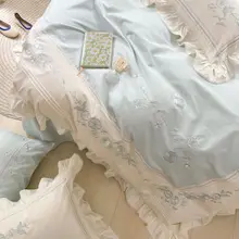 ABAY – parure de lit en coton égyptien, ensemble de literie de luxe brodé, housse de couette, drap plat doux, taies d'oreiller, princesse en dentelle