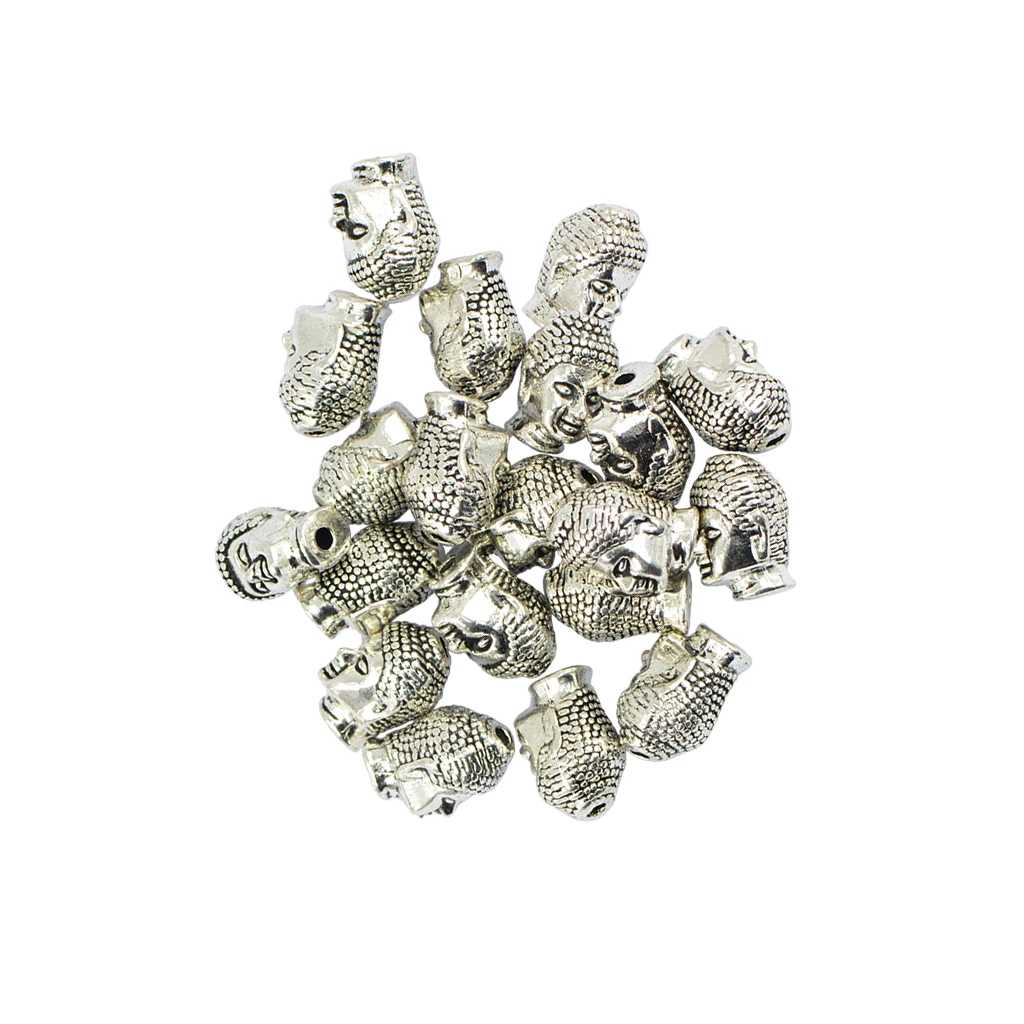20pcs Vintage Small Buddha Head Metal Beads Spacer for Jewelry Finding Making Bracelet 13x9mm