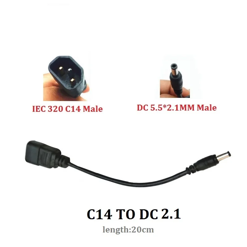 3Pin XLR/IEC 320 C14 штекер для DC5.5* 2,1 мм удлинитель питания 20 см адаптер питания удлинитель Кабель для электронного автомобильного зарядного устройства - Цвет: C14 TO DC 2.1