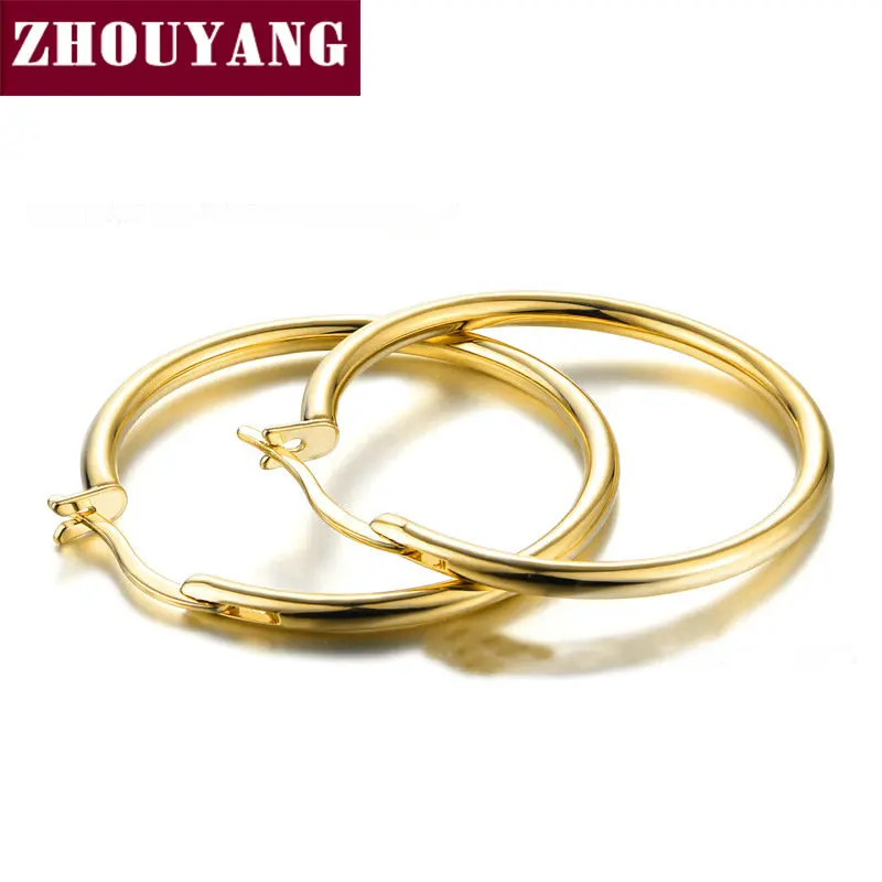 ZHOUYANG серьги-кольца для пирсинга женщин простые без камня медь светло-золотой