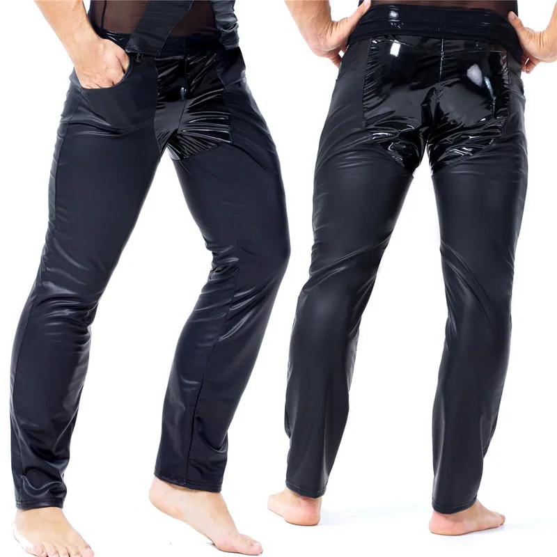 Мужские брюки из искусственной кожи Wetlook, спортивные штаны, повседневные длинные штаны, уличная одежда для бега, мужские брюки, вечерние, для сцены, танцев, клубная одежда