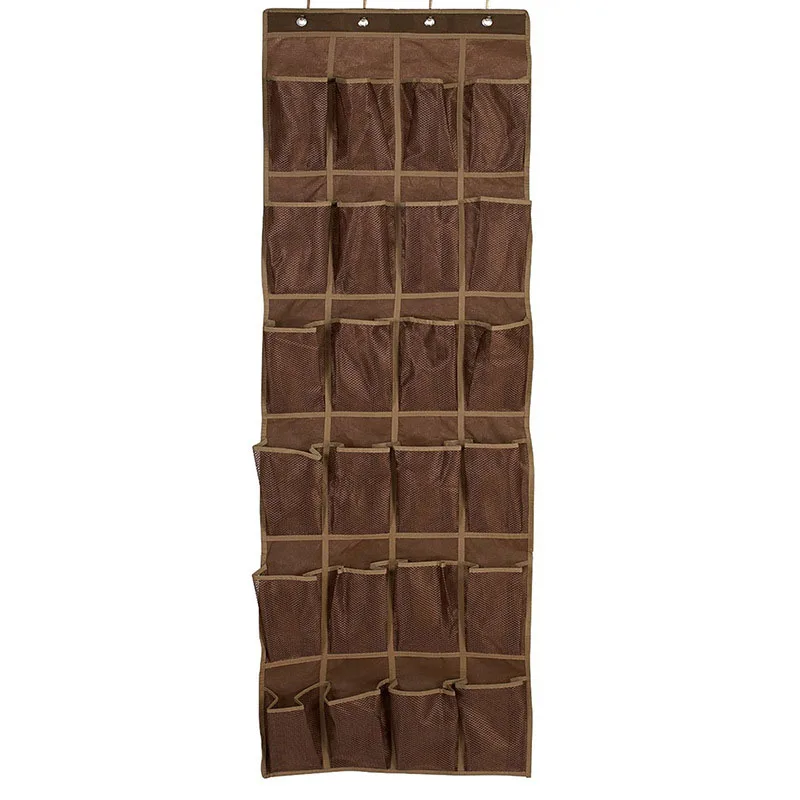 24 Pocket Shoe Hanging Bag Multi-layer Organizer Door Rear Wall Hanging Net Save Space Storage Bag Home Decoration Supplies - Цвет: Brown