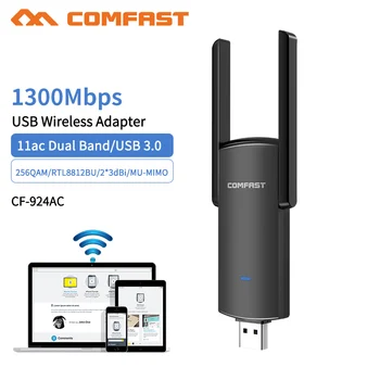 

USB Wifi Adapter 2.4+5 G 1300Mbps Wifi USB Ethernet Network Card 2*2dbi Antenna Dual Band Wireless Wifi Dongle Receiver CF-924AC