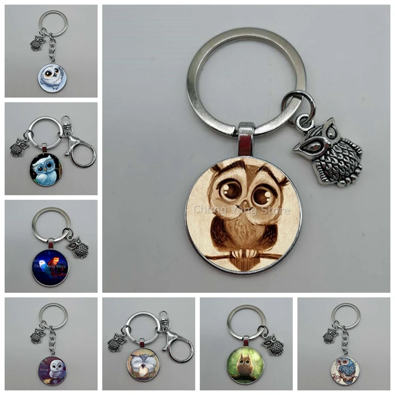 Hot Sale Cute Owl Pendant Keychain Big Eyes Bird Vintage Picture Glass Convex | Украшения и аксессуары