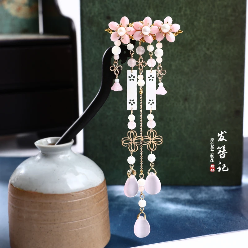 Ancient handmade pink cheongsam hair clip bridel hair accessories Headwear for up-on kimono hanfu COSPLAY