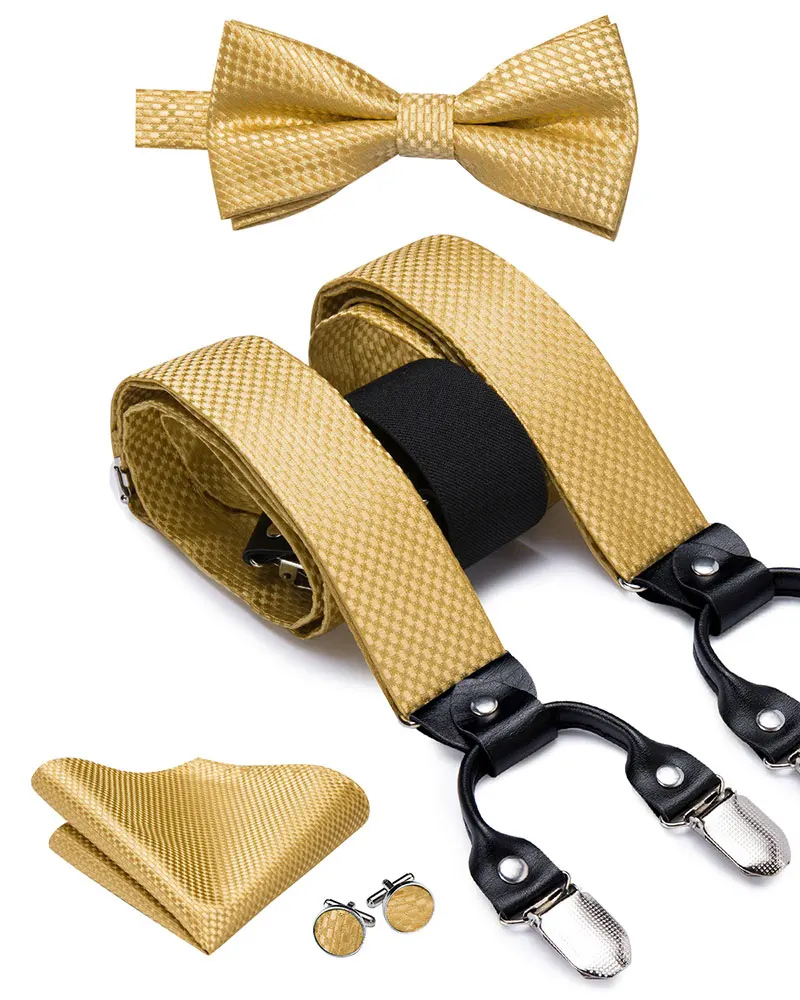 BD3026 Hi-Tie шелк для взрослых мужские подтяжки галстук бабочка Запонки Набор Кожа Металл 6 зажимы подтяжек Эластичные подтяжки для мужчин коралловый персик - Цвет: BD3026