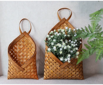 

1 Pcs Natural Handmade Woven Baskets Flower Tableware Floral Container Wall Hanging Flower Pot Letter Box Storage Basket