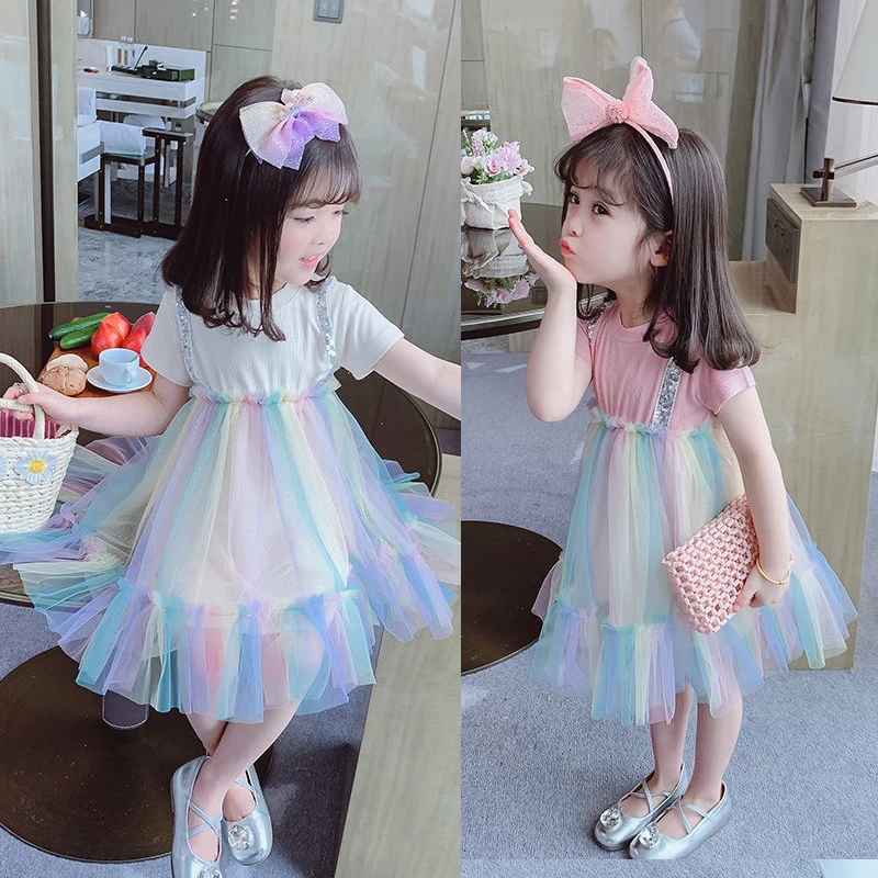 

Dresses for Girls Tutu Tulle Mesh Rainbow Costume Kids Princess Dress for Girl Party Cotton Clothes 2020 Christmas Vestido