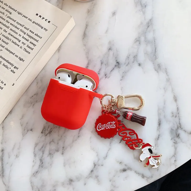 red1 Cute Cartoon Snoopy Box Protective For Apple AirPods 1 2 Earphones Cover For AirPods Bluetooth Earbuds Cases With Metal Pendent - Цвет: red1