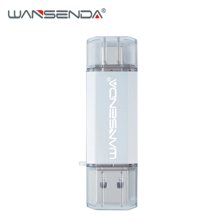Серебристый USB флеш-накопитель WANSENDA type C, Usb флешка 3,0, флеш-накопитель, 16 ГБ, 32 ГБ, 64 ГБ, 128 ГБ, 256 ГБ, 2 в 1, OTG Флешка для устройств type-C/ПК - Цвет: Серебристый