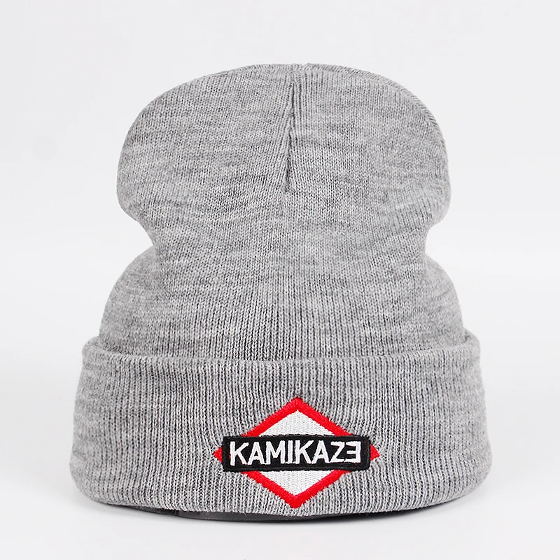 Kamikaze вязаная шапка Eminem Новейший Альбом шапки эластичные бренд KAMIKAZE вышивка бини зимняя теплая Skullies& лыжные шапочки кепки - Цвет: Серый