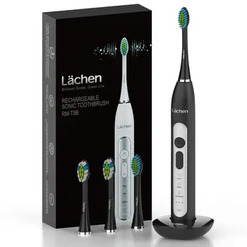 

Lachen T8B Sonic Electric Toothbrush Adult Timer Brush 9 Modes USB Charger Rechargeable Tooth Brushes w/ 4 Replacement Heads Set