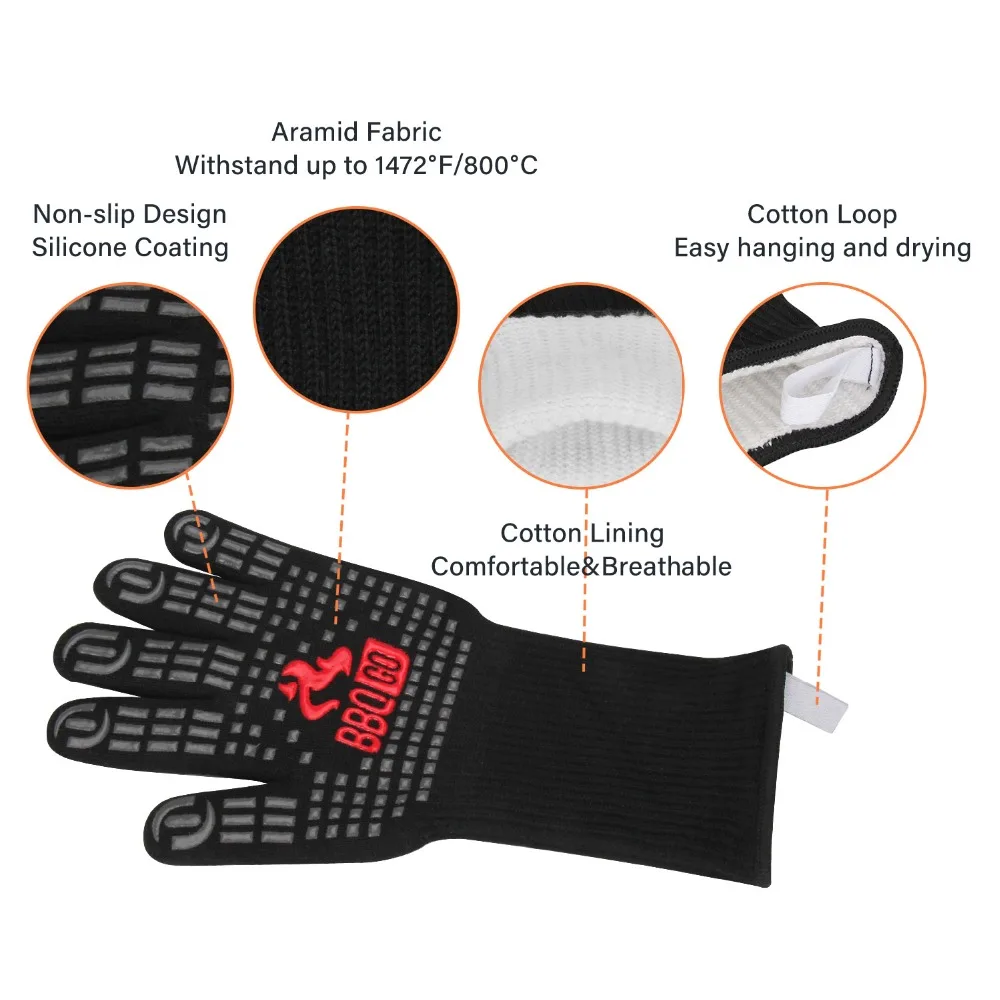 Inkbird High Quality 1472℉ Extreme Heat Resistant Grilling Gloves Aramid fabric Non-Slip Silicone Insulated Grill Mitts Baking
