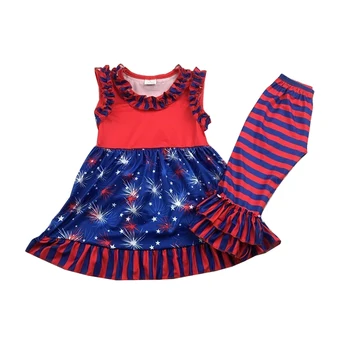 

Fourth of july gilrs outfits summer sleeveless capris sets festival independence day clothes