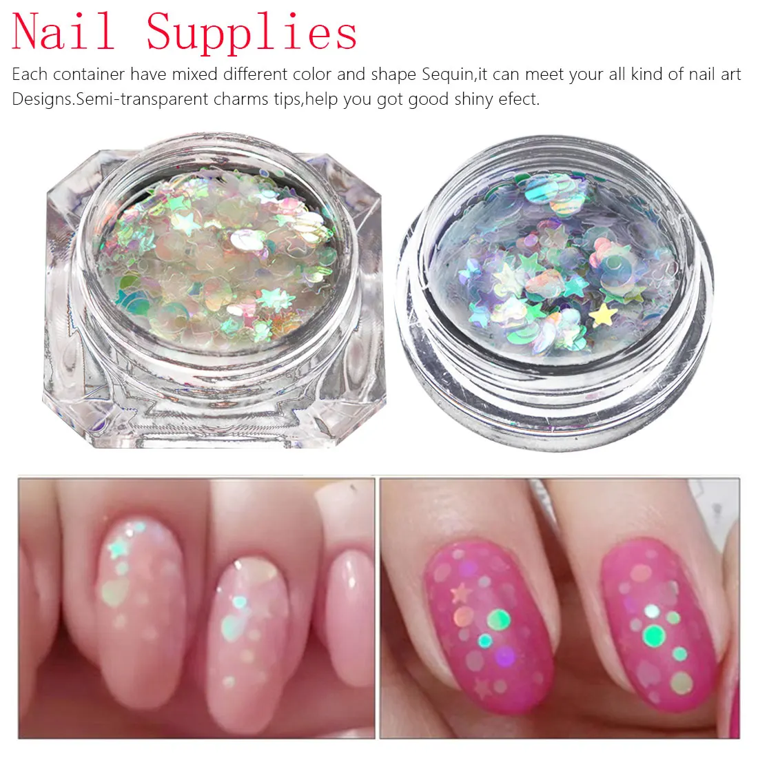 

1 box Nail Art Glitter Mix Star Heart Hexagon Acrylic Glitter Mixes Nail Sequins Colorful Glitter Nail Art Decorations