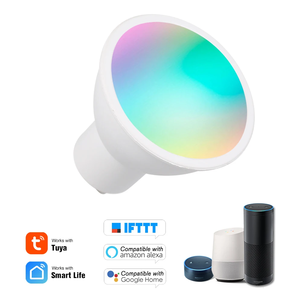 WiFi Смарт RGB светодиодный лампочка приложение Дистанционное Голосовое управление для Alexa Google Home Tmall Elf 5 Вт GU10 светильник с регулируемой яркостью умный дом