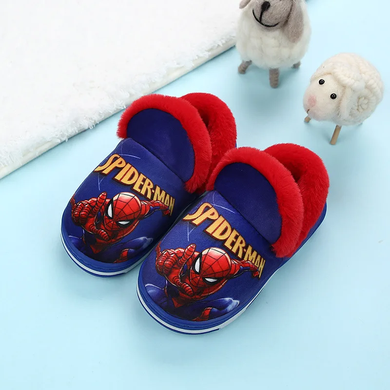 

Spider-Man Baby Cotton Shoes BOY'S Cotton Slippers Cover Heel Children Warm Shoes Thick Winter plus Velvet Home Shoes