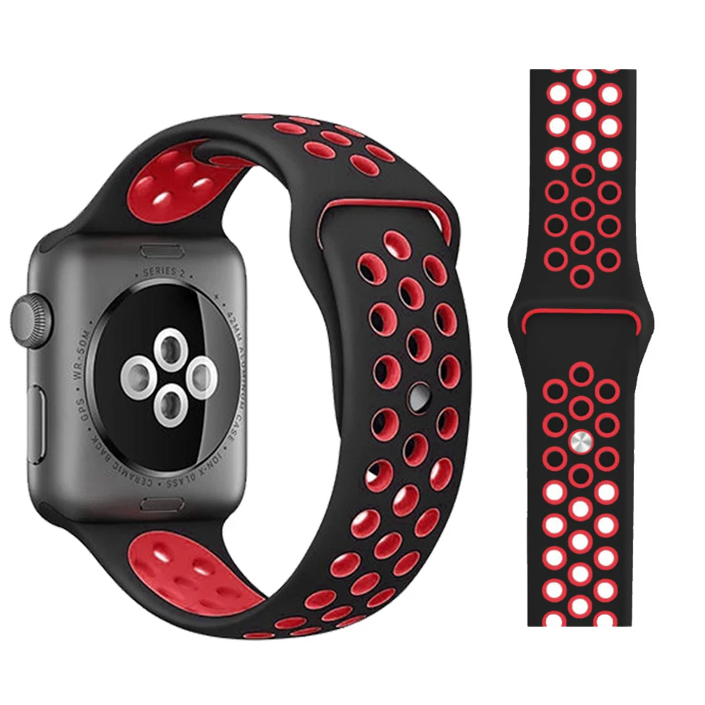 Black with red Модный спортивный силиконовый ремешок для часов apple watch 42 мм, 38 мм, 40 мм, 44 мм, браслет Nike+ Iwatch series 5/4/3/2/1 - Цвет ремешка: Black with red