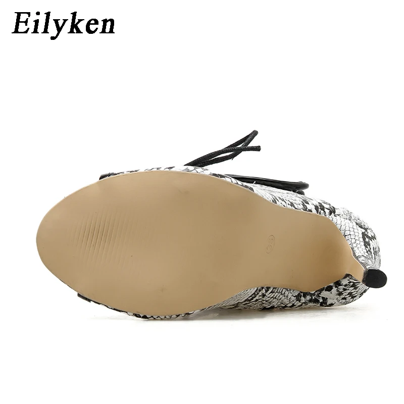 Eilyken/Новое поступление; ботинки на шнуровке с открытым носком и перекрестными ремешками; сандалии; ботильоны с открытым носком; Botines; Черная пикантная женская обувь под змеиную кожу
