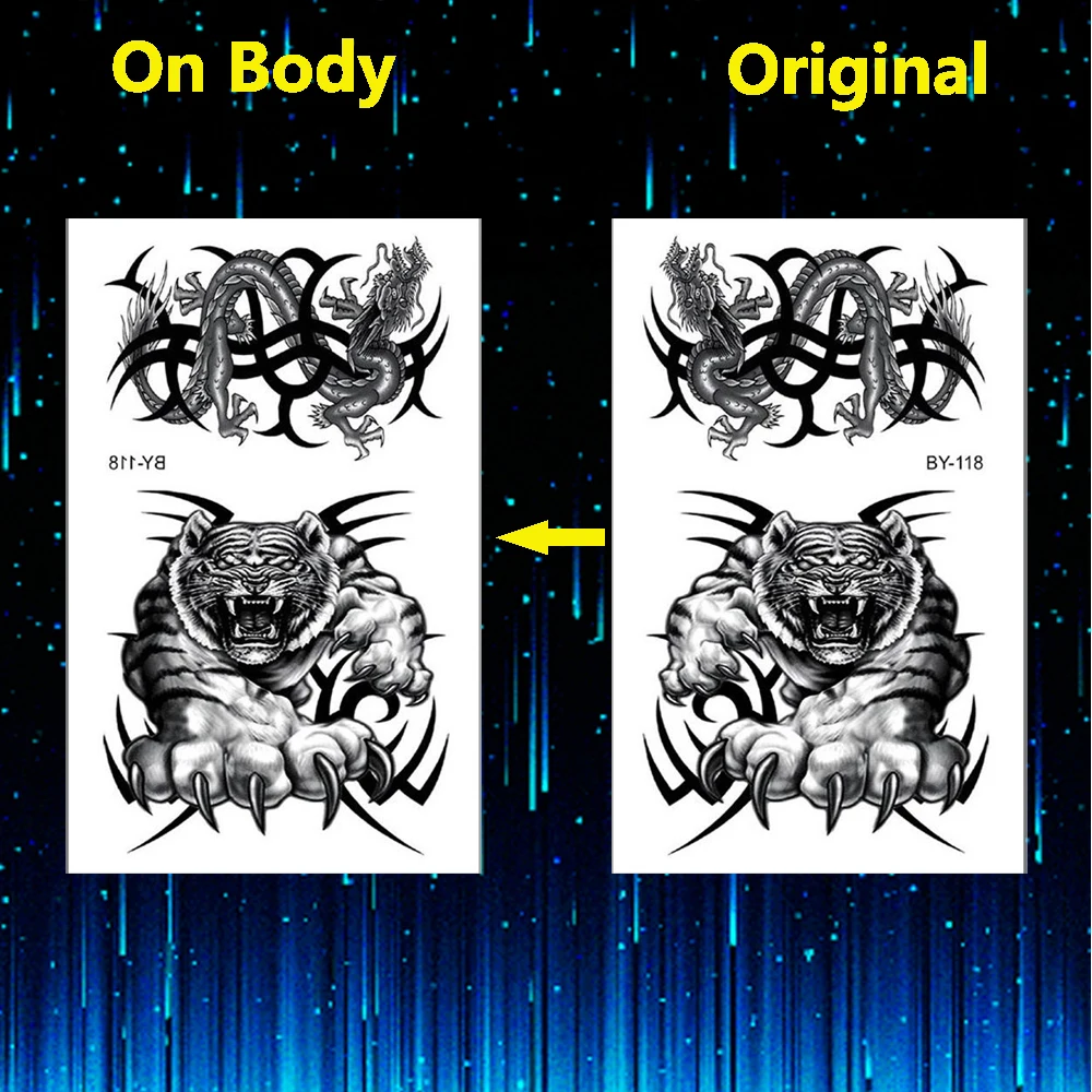 Черный Тигр и дракон, временные татуировки для мужчин, поддельные татуировки, 3D наклейки, татуировка, временная татуировка для мальчика, татуировка, временная татуировка, боди, рука, искусство