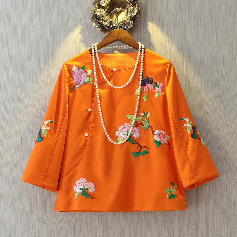 Традиционная китайская рубашка cheongsam, одежда для женщин, вышивка, Ципао, элегантный винтажный Топ cheongsam hanfu, женская одежда - Цвет: color1