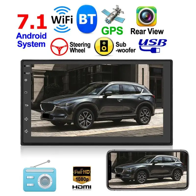 T9218 7 дюймов Android 7,1 сенсорный экран автомобиля в тире стерео аудио Bluetooth 4,0 gps навигация FM радио Зеркало Ссылка MP5 плеер H