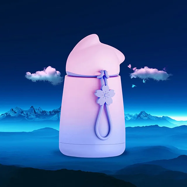 Милый Кот чашка из нержавеющей стали детский термос бутылка для воды Термокружка термос колба ребенок стакан - Цвет: Фиолетовый