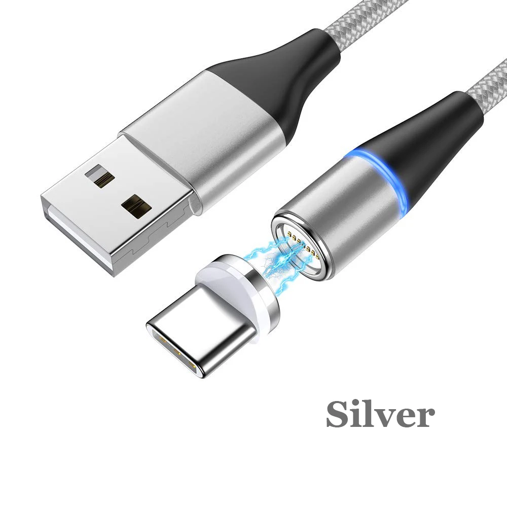 Поддержка передачи данных type-C 3A Быстрая зарядка USB C Магнитный кабель Micro USB шнур для мобильного телефона для iPhone - Color: Silver