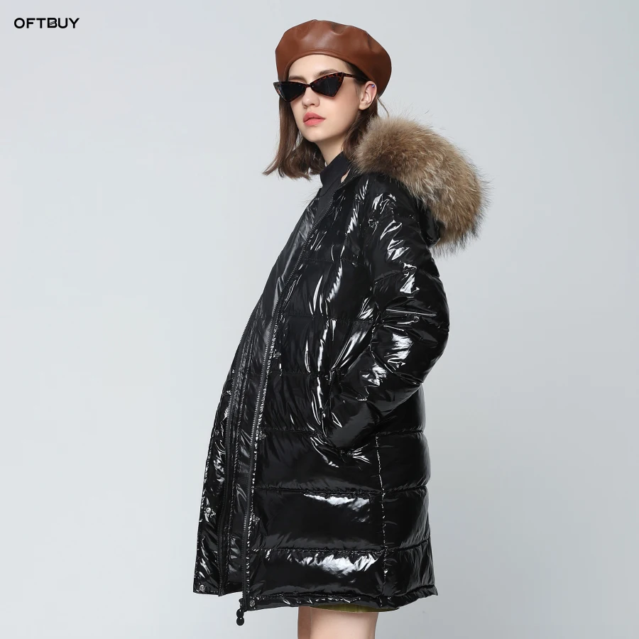 Женская парка на утином пуху OFTBUY черная длинная теплая куртка с воротником из