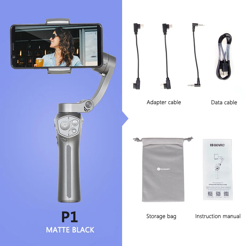 P1 MATTE BLACK BENRO P1 3 оси смартфон Gimbals стабилизатор P1 ручной Gimbal стабилизатор для Gopro iPhone huawei XiaoMi - Цвет: P1 MATTE BLACK