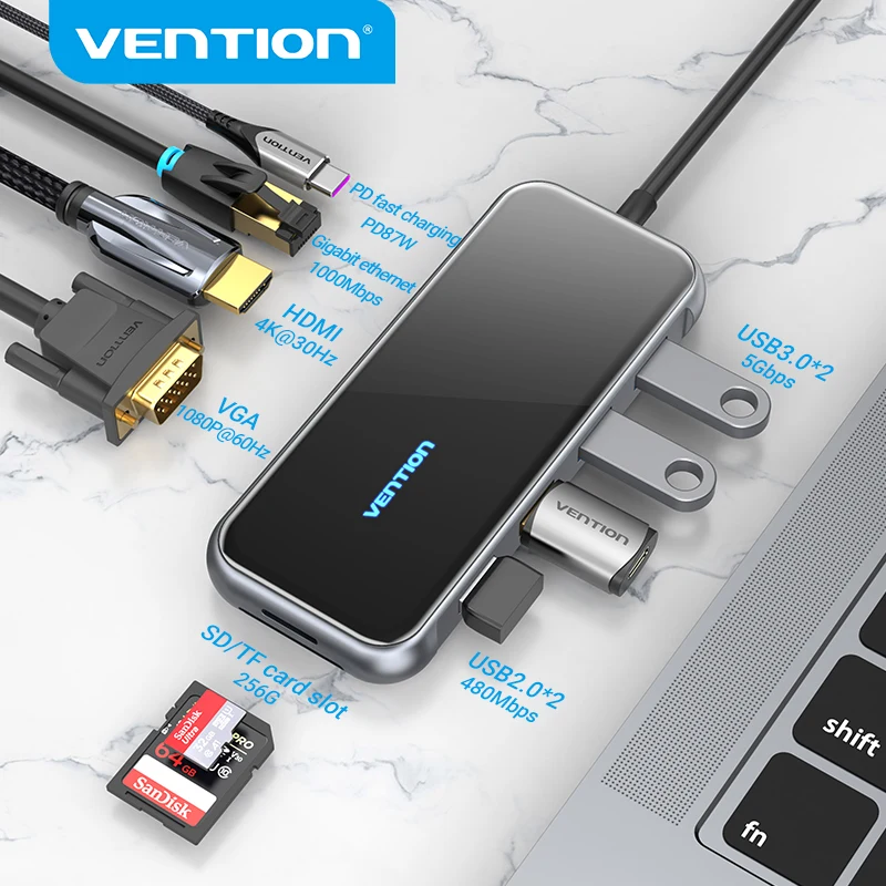 Vention USB C концентратор Type-C к HDMI Мульти USB 3,0 концентратор адаптер Thunderbolt 3 для MacBook Pro USB-C 3,1 сплиттер порт Type C концентратор