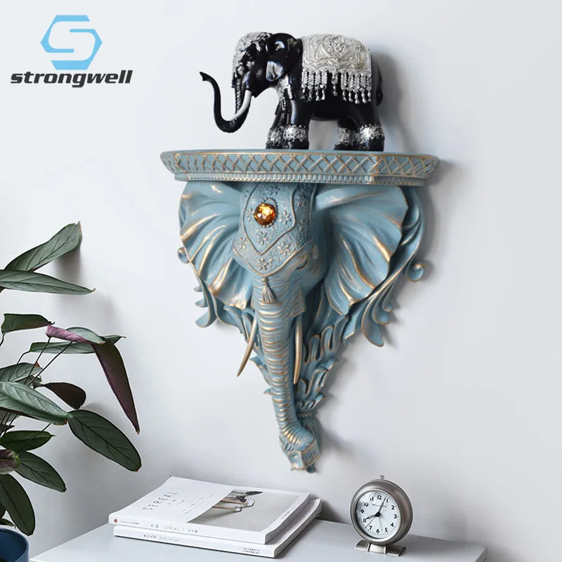Strongwell Европейская 3D голова слона настенное украшение стойка для выступа фон
