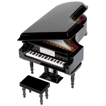 

Black Baby Grand Piano Music Box with Bench and Black Case (Music of the Night)