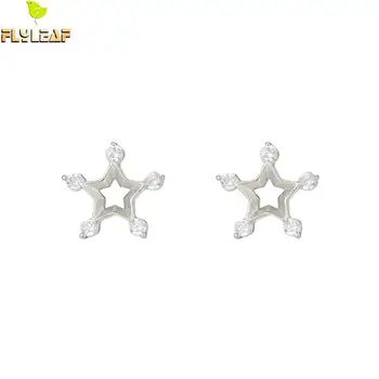 

925 Sterling Silver Zircon Five-pointed Star Stud Earrings For Women Delicate Lady Girl Gift Fashion Jewelry Flyleaf