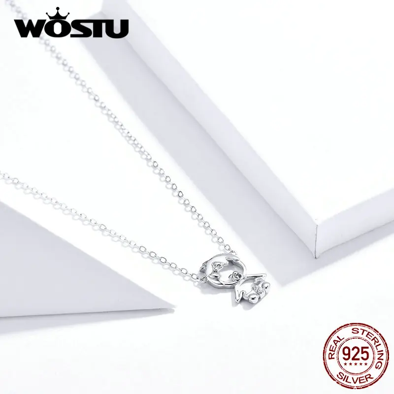 WOSTU, настоящее 925 пробы, серебряное милое ожерелье для девочки, длинная цепочка для женщин, девочек, малышей, детей, ожерелье, модное ювелирное изделие, BKN368