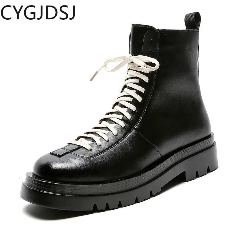 

Ботинки на платформе, повседневные полусапожки на массивной подошве, роскошные брендовые дизайнерские кожаные ботинки