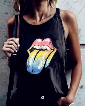 

2020 Summer Hot Women Tops Plus Sizes Tees Cotton Femme Lips tongue T Shirts Elegant Ruffles Loose Sexy Befree Boho Shirt